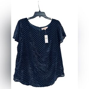 Loft Navy Blue velvet polka dot blouse size Medium NWT